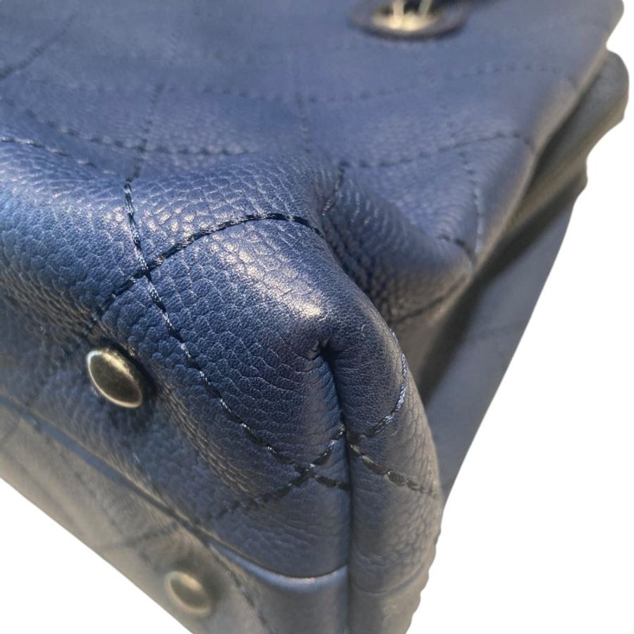 CHANEL 香奈兒 2WAY BAG 深藍色 荔枝皮 銀釦-6
