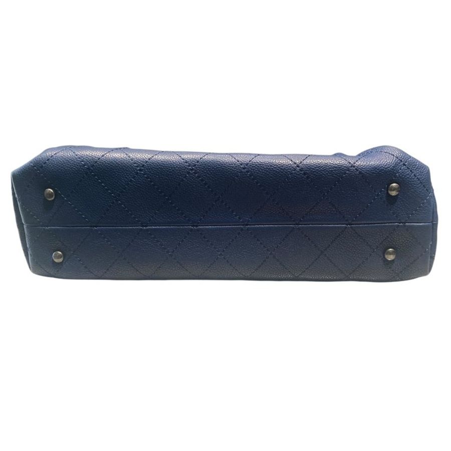 CHANEL 香奈兒 2WAY BAG 深藍色 荔枝皮 銀釦-8