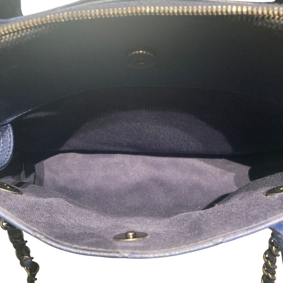CHANEL 香奈兒 2WAY BAG 深藍色 荔枝皮 銀釦-10