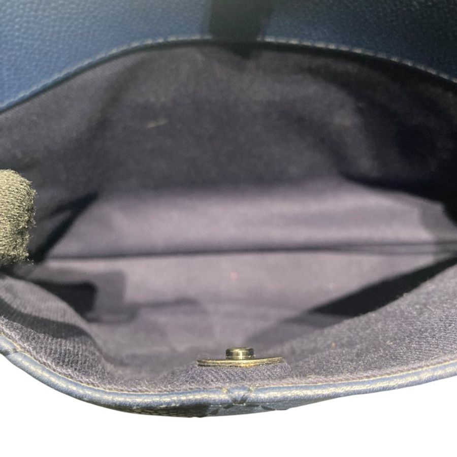 CHANEL 香奈兒 2WAY BAG 深藍色 荔枝皮 銀釦-11