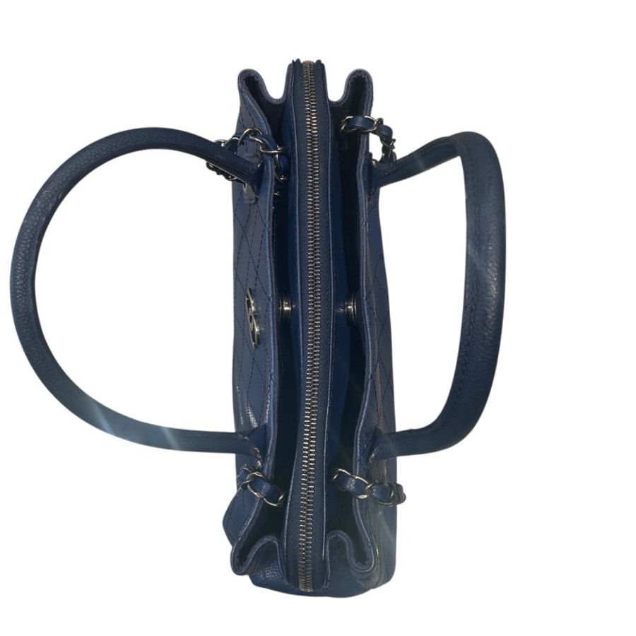 CHANEL 香奈兒 2WAY BAG 深藍色 荔枝皮 銀釦-12