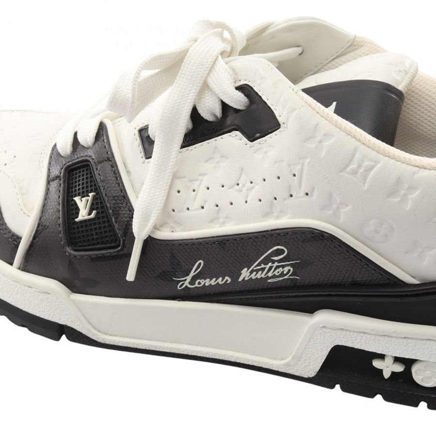 路易威登 LV Trainer 系列 Monogram 運動鞋,黑色/白色,二手男款 #7-11