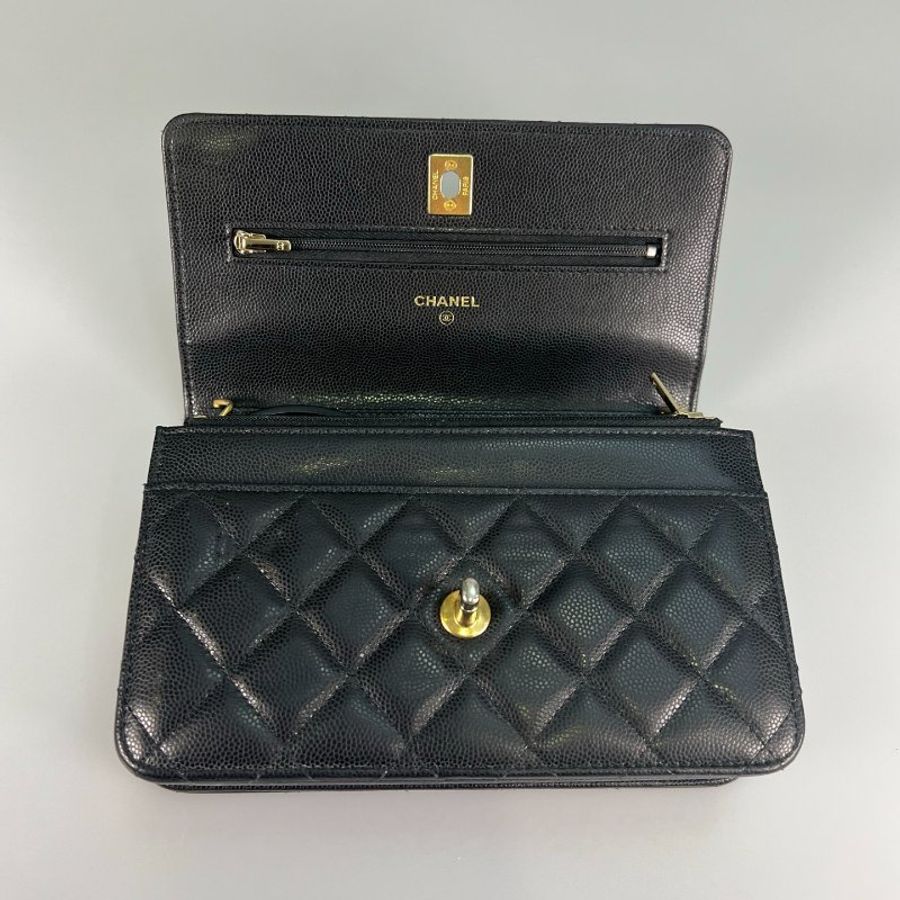 CHANEL AP2840 黑金荔枝金幣鍊條WOC包-5