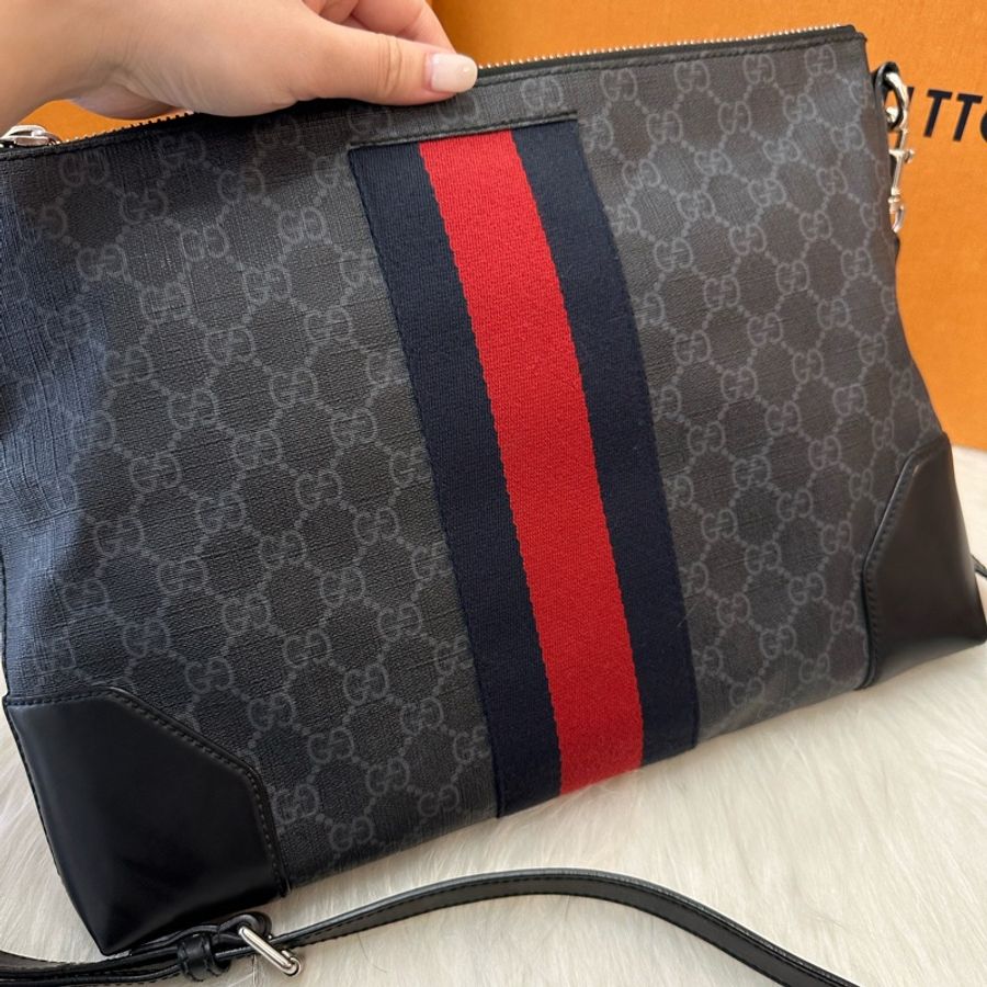 GUCCI 滿版黑老花男款郵差包 斜背肩背手拿包-5