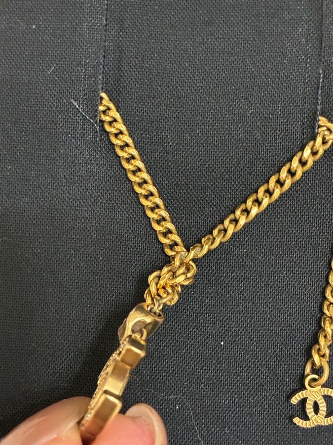 Chanel 復古金 雙C logo 水鑽項鍊-4