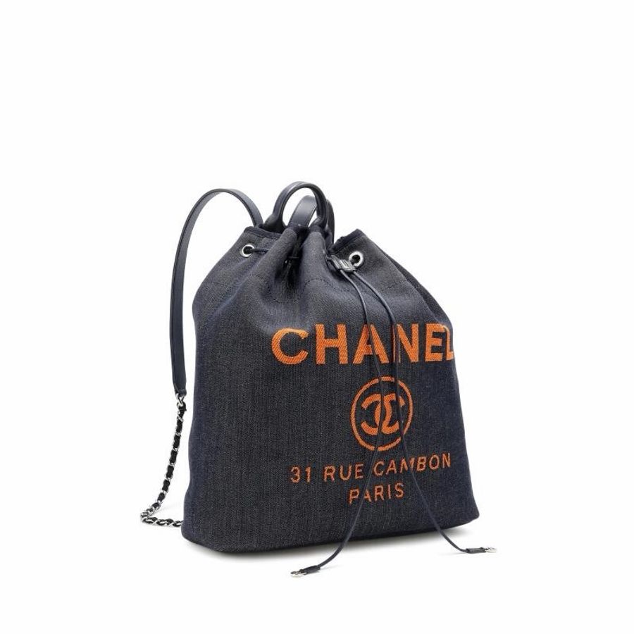 CHANEL 香奈兒 Rucksack 銀釦 丹寧 牛仔 沙灘包 後背包 肩背包 手提包-8