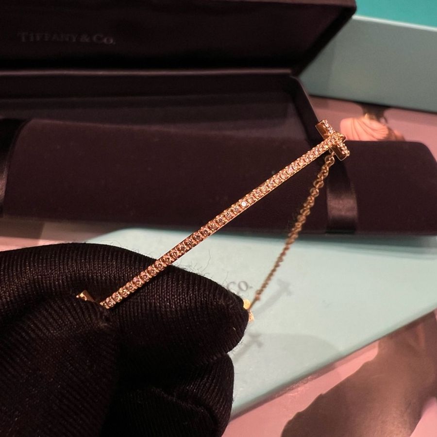 Tiffany 蒂芙尼 滿鑽微笑手鍊 玫瑰金-4
