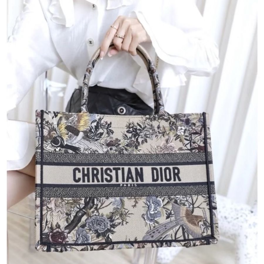 DIOR花卉喜鶴刺繡帆布中號BOOK TOTE-3
