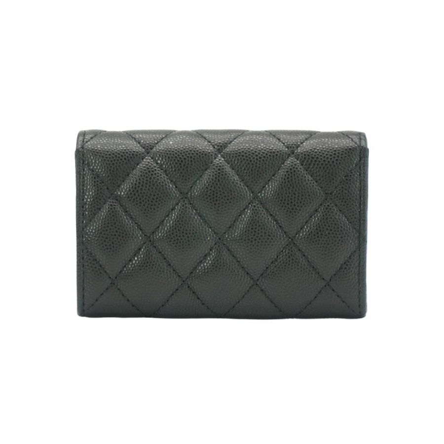 Chanel 黑雙C logo水鑽菱格牛皮釦式零錢卡包(AP3400-黑)-2