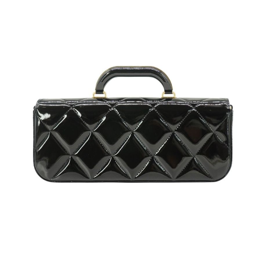 Chanel 展示品 Flap Bag 小牛漆皮霧金長型翻蓋手提斜背包(AS5807-黑)-2