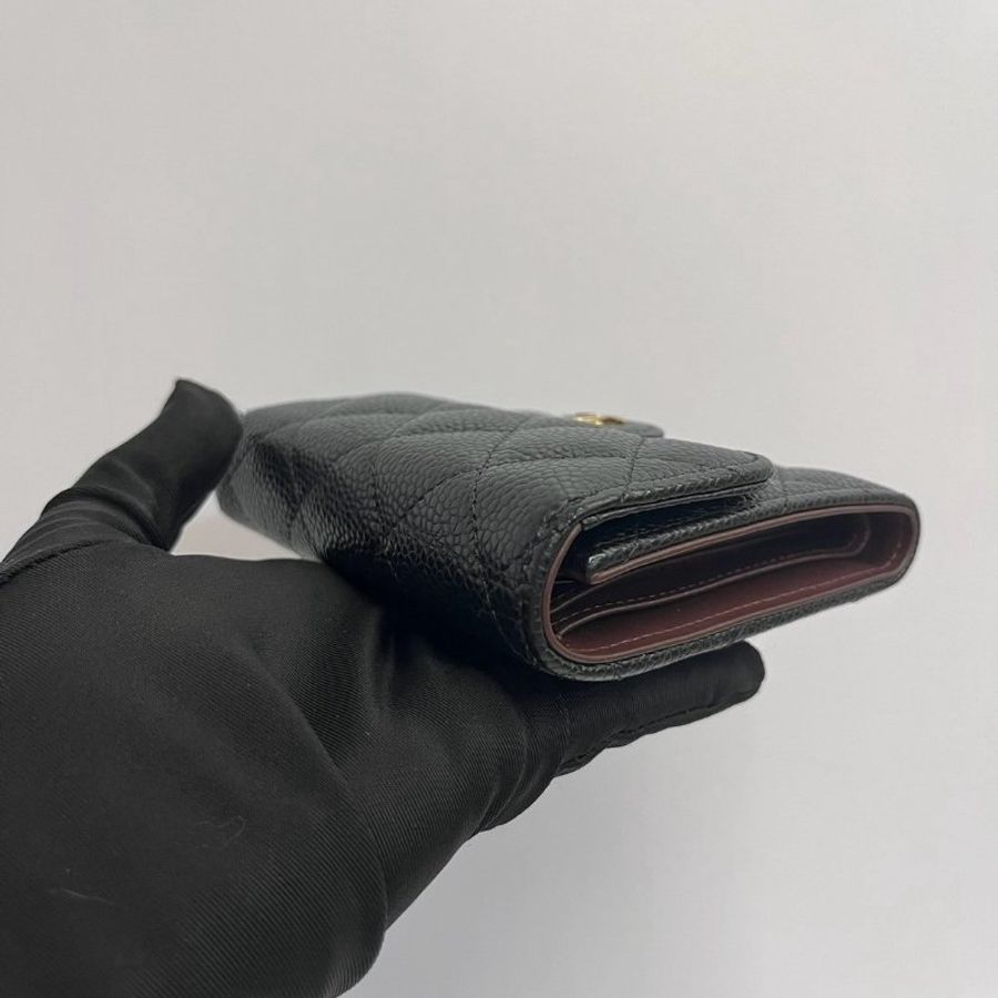 Chanel 三摺短夾 黑金荔枝牛 晶片款-6