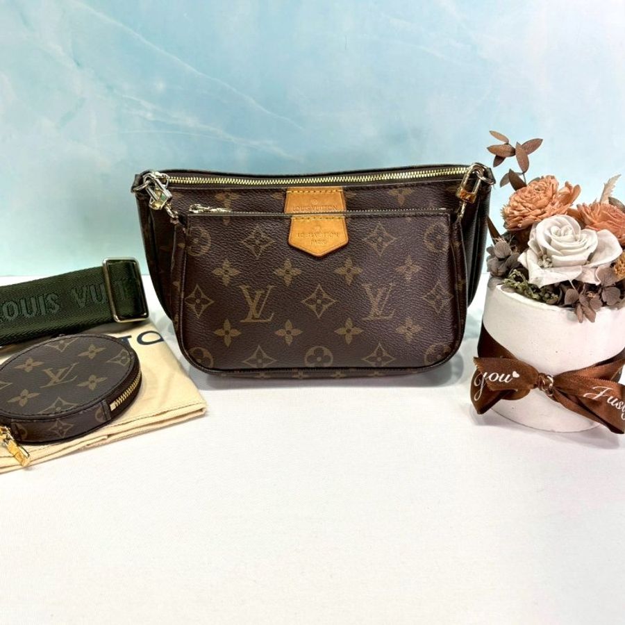 LV Pochette 綠帶五合一麻將包-0