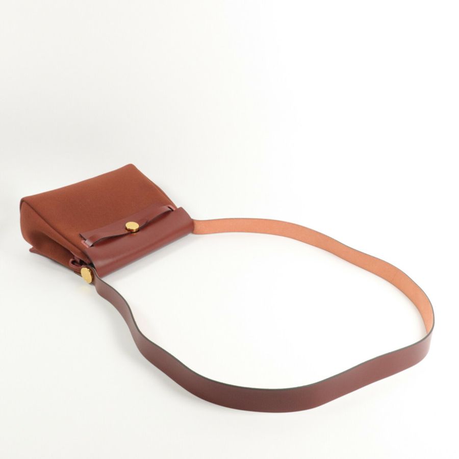HERMES 帆布/皮革Mini Herbag肩背袋Rouge H-7