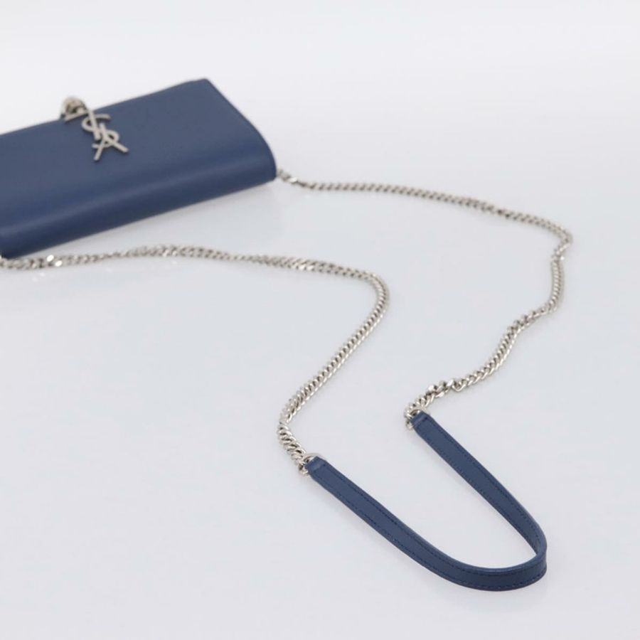 【日本直送】SAINT LAURENT Kate 鏈條肩包 皮革 海軍藍 銀色 正品 ka5752V-6