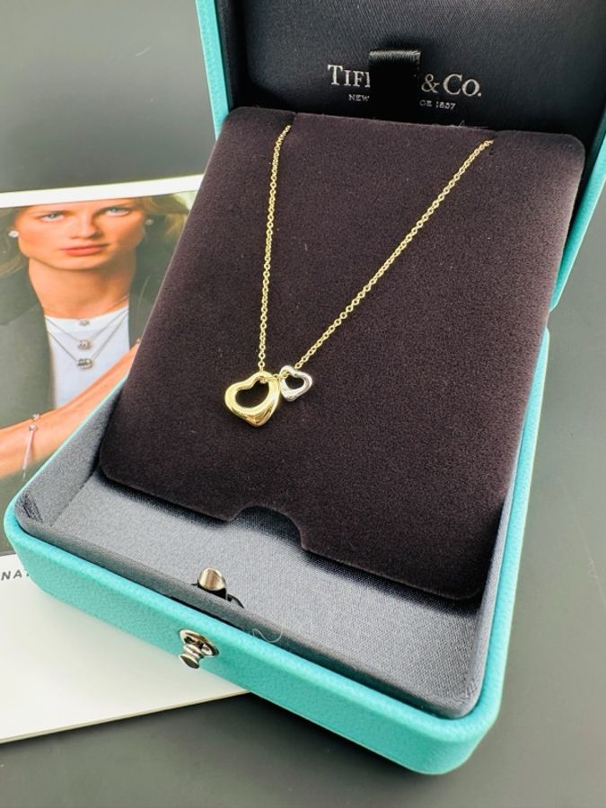 TIFFANY & CO.蒂芙尼 Elsa Peretti® Elsa Peretti® 系列 Open Heart 心形設計 18K金 鉑金 項鍊 男女同款情侶款 金色-2