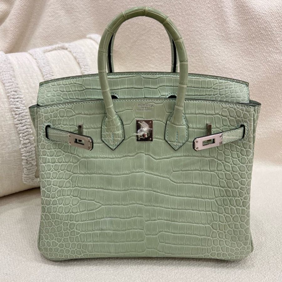Hermès Birkin 25 6U薄荷綠 倒V鱷魚 銀扣-0