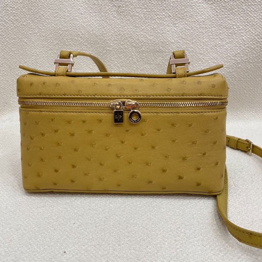 Loro Piana L19 Extra Pocket 斜挎包 鴕鳥皮 黃色 銀扣-0
