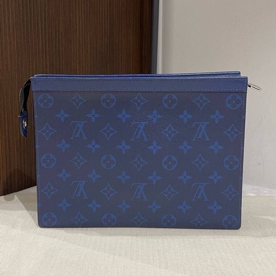 Louis Vuitton LV 路易威登 Pochette Voyage 經典老花便攜拉鍊開合 牛皮拼帆布 盥洗袋洗漱包 藍色,尺寸27/20/6cm-1
