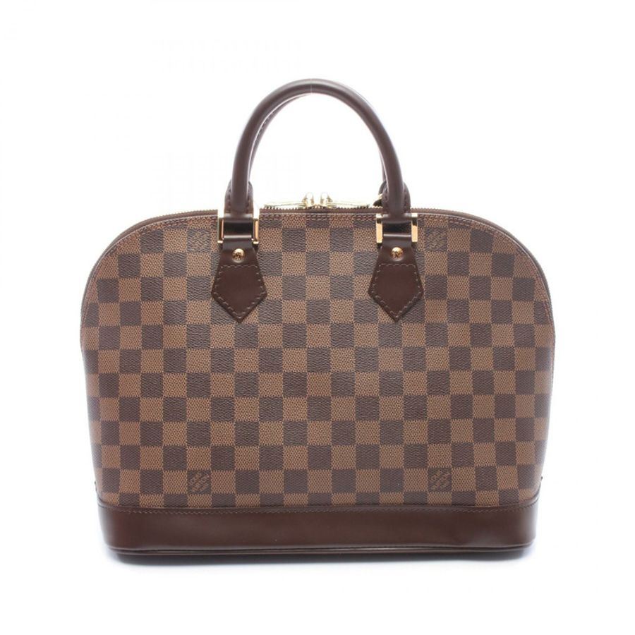 路易威登 Alma 手提包 N51131 Damier 帆布皮革棕色 Ebene 二手女士-0