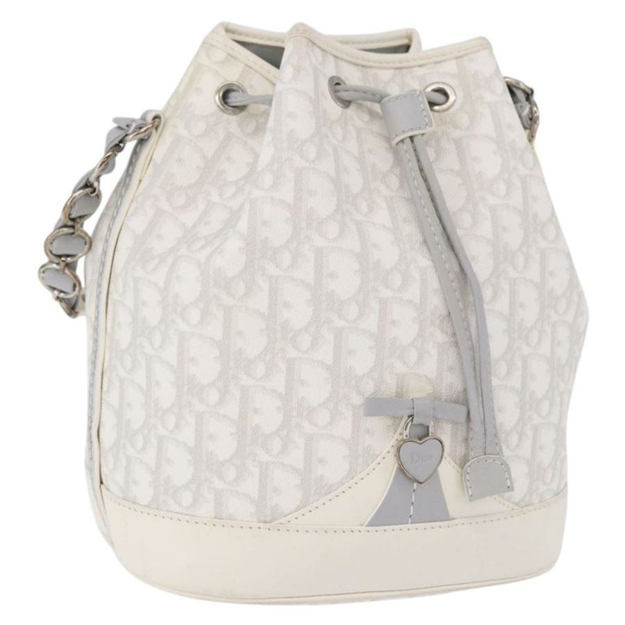 【日本直送】Christian Dior Trotter Romantic Chain Shoulder Bag PVC White Silver Auth 198528V-0