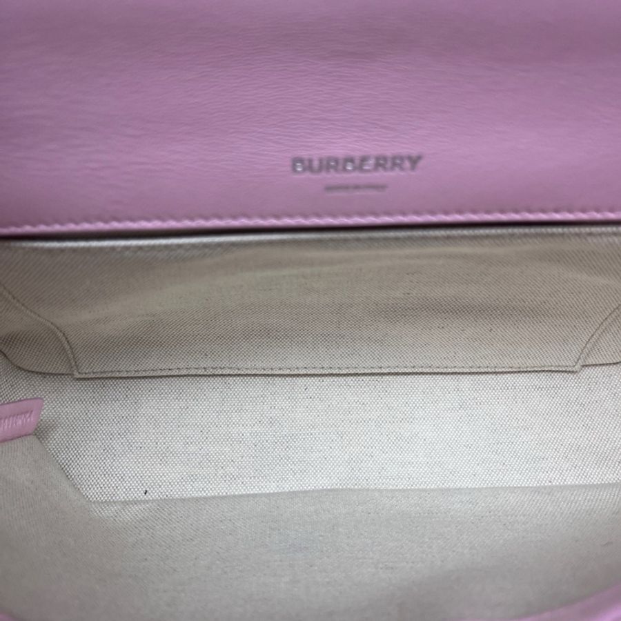 Burberry 巴寶莉 98新 粉色毛絨浮雕TB鏈條包-9