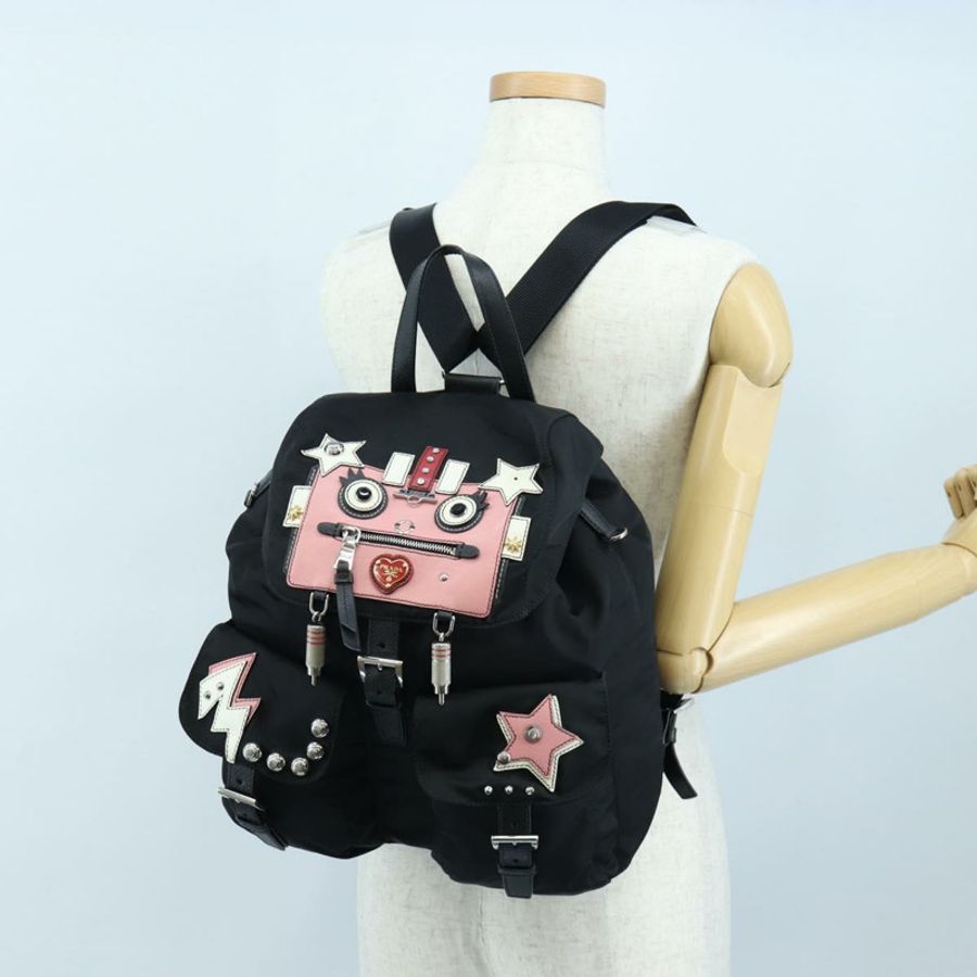 【日本直送】PRADA 機器人背包 尼龍 黑色 銀色 正品 195301V-32