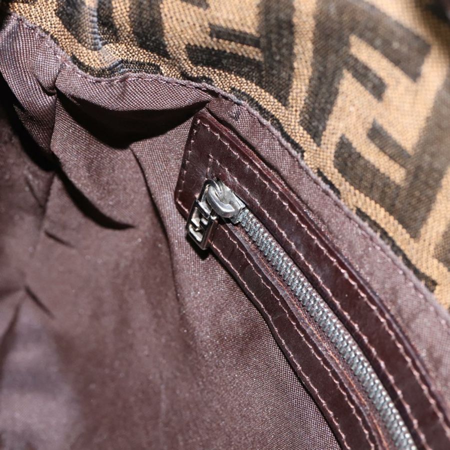【日本直送】FENDI Zucca帆布Mamma Baguette單肩包 棕色 銀色 正品 BA14949V-19