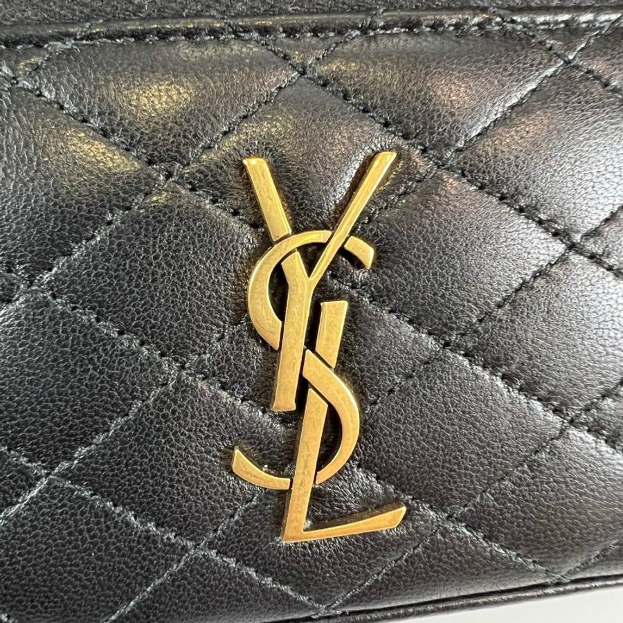 YSL 766731黑小羊皮復古化妝肩背兩用包-9