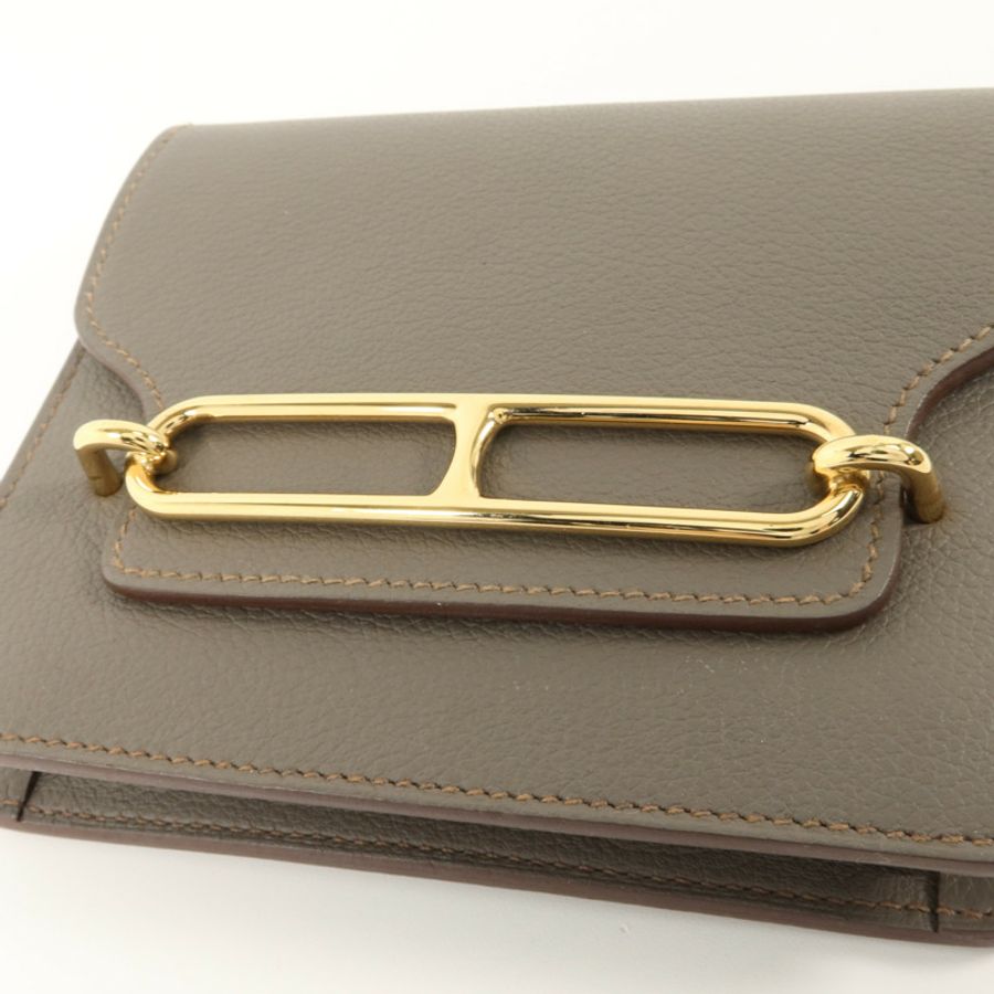 HERMES Evercolor皮革Roulis Slim金扣錢包Gris Meyer-14