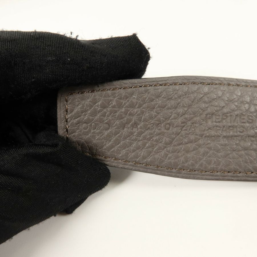 HERMES Togo皮革/Box Calf皮革H Belt 100cm金扣皮帶Noir/Etain-5