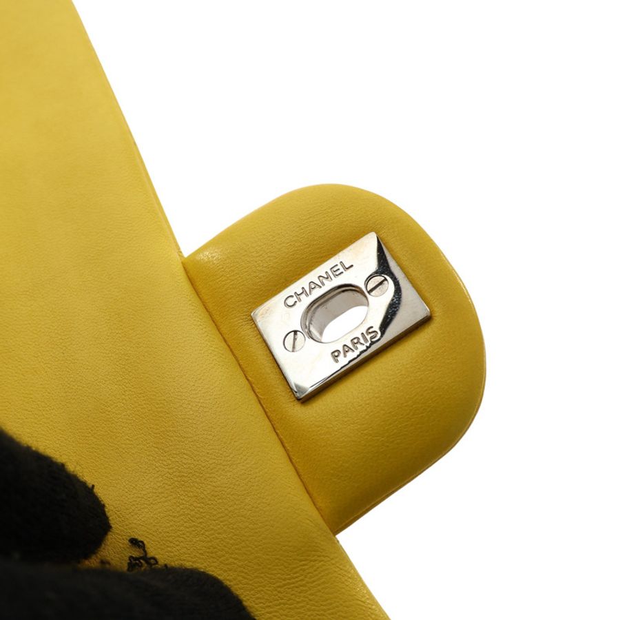 CHANEL 香奈兒 Classic 鍊帶 肩背包 黃色 菱格紋羊皮 銀扣 A01112-16