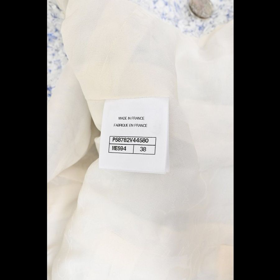 Chanel 18年瀑布系列秀款蓝白粗花呢两口袋上衣外套-9