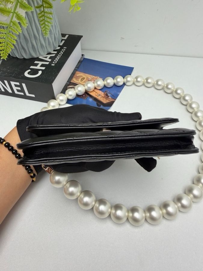 香奈兒Chanel 黑金大珍珠腰包woc沙僧包羊皮99新-4