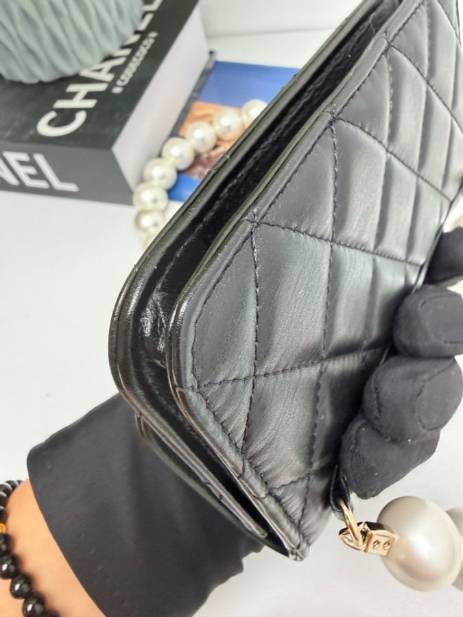 香奈兒Chanel 黑金大珍珠腰包woc沙僧包羊皮99新-9