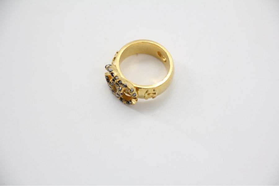 Chanel Vintage水鑽金色CC戒指-4