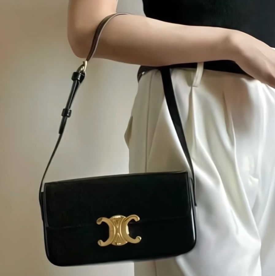 CELINE 凱旋門黑色牛皮腋下包-1