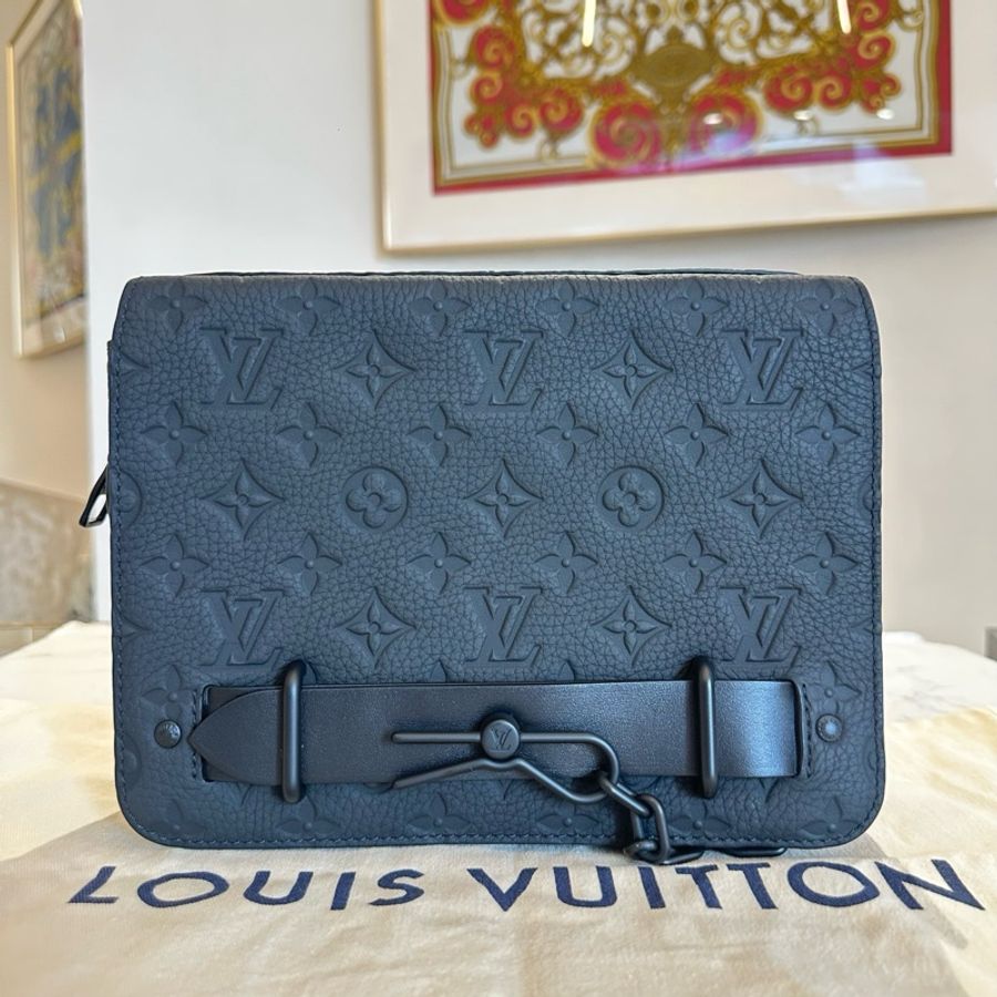 LV路易威登LOUIS VUITTON Steamer 老花纹印花 皮革 小盒子黑武士邮差包单肩包 男款 黑色-1