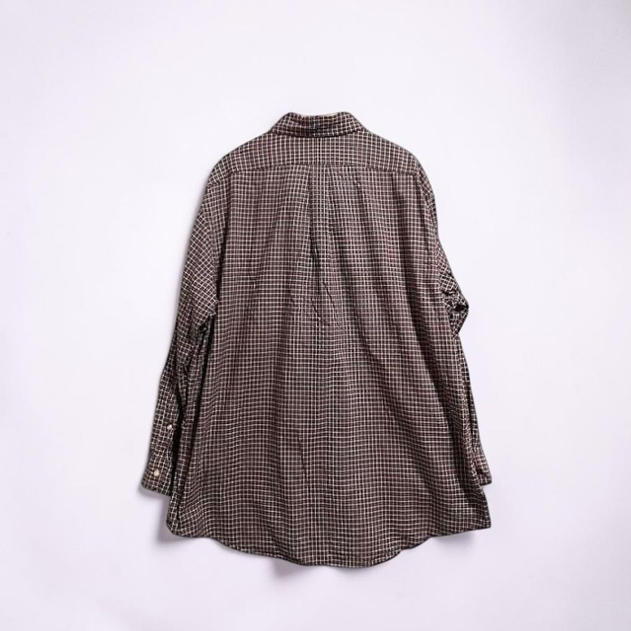 Ralph Lauren 寬鬆落肩格紋襯衫 巧克力咖啡色 男 XL 185/104A-1