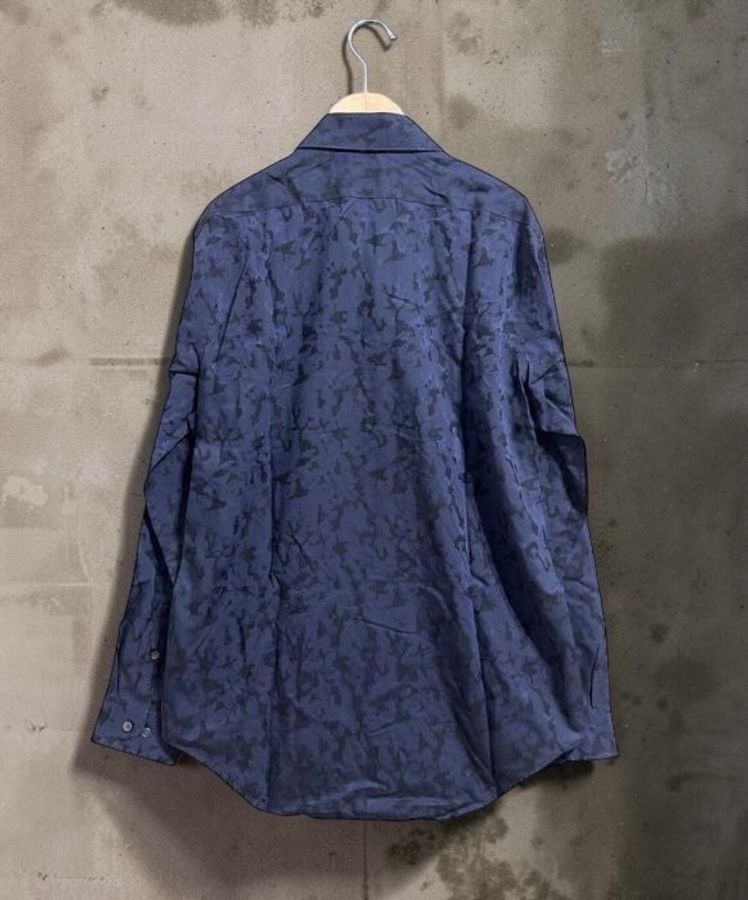 Calvin Klein slim fit  精梳棉防皺深藍紫迷彩襯衫  男 32/33 15.5-5