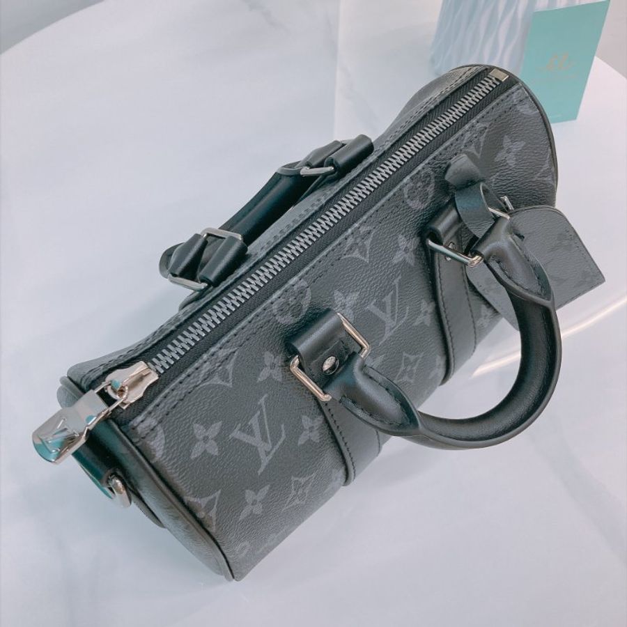 MS0830 Louis Vuitton 路易威登 25號旅行手提包 黑色帆布 銀扣 Keepall 25 Canvas Black x PHW-12