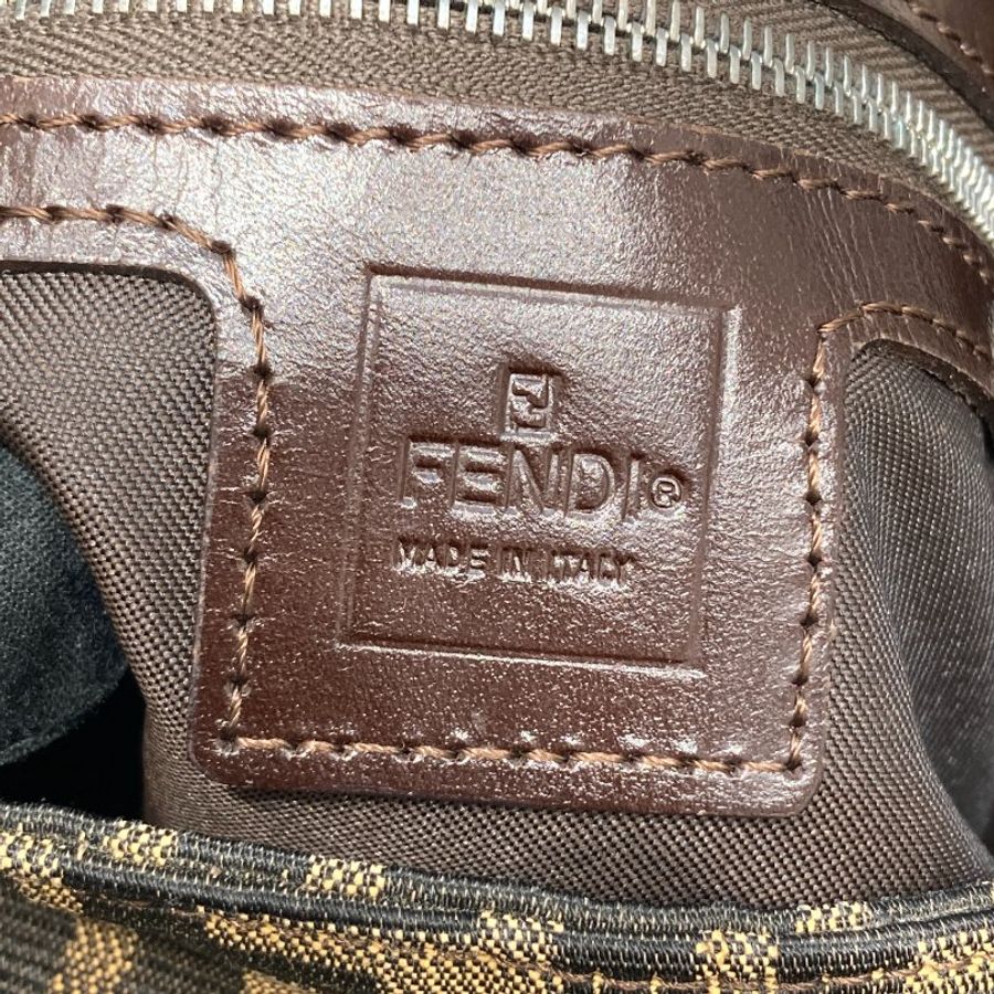 FENDI 芬迪 Zucca Mamma Baguette 法棍包 腋下包 帆布 棕色 銀釦-7