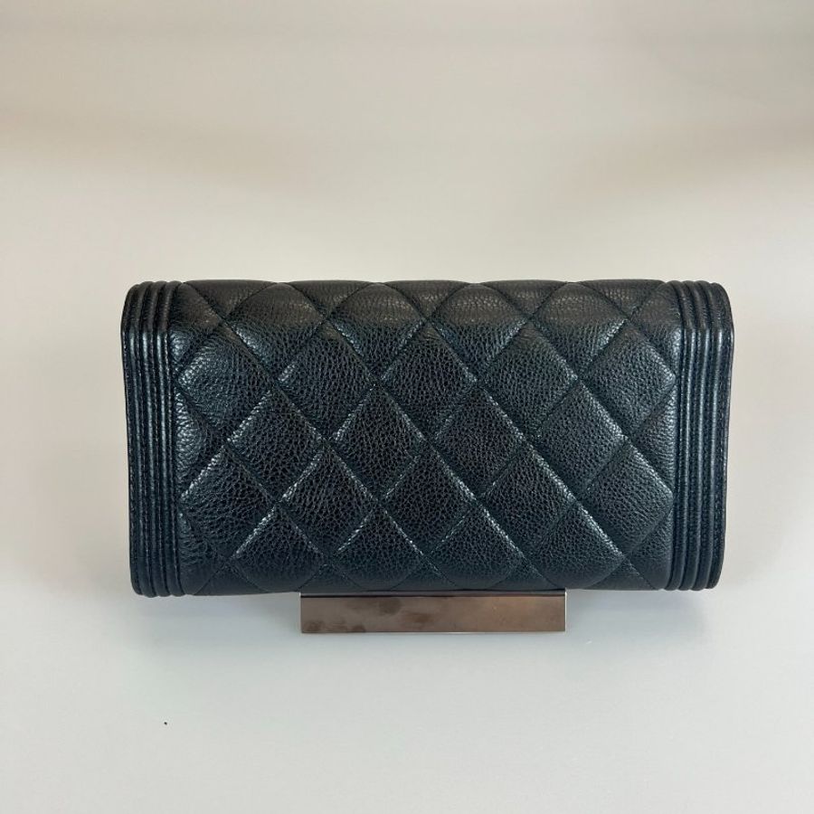 CHANEL BOY長夾 黑荔枝銀扣 A80286/保卡款22開-1