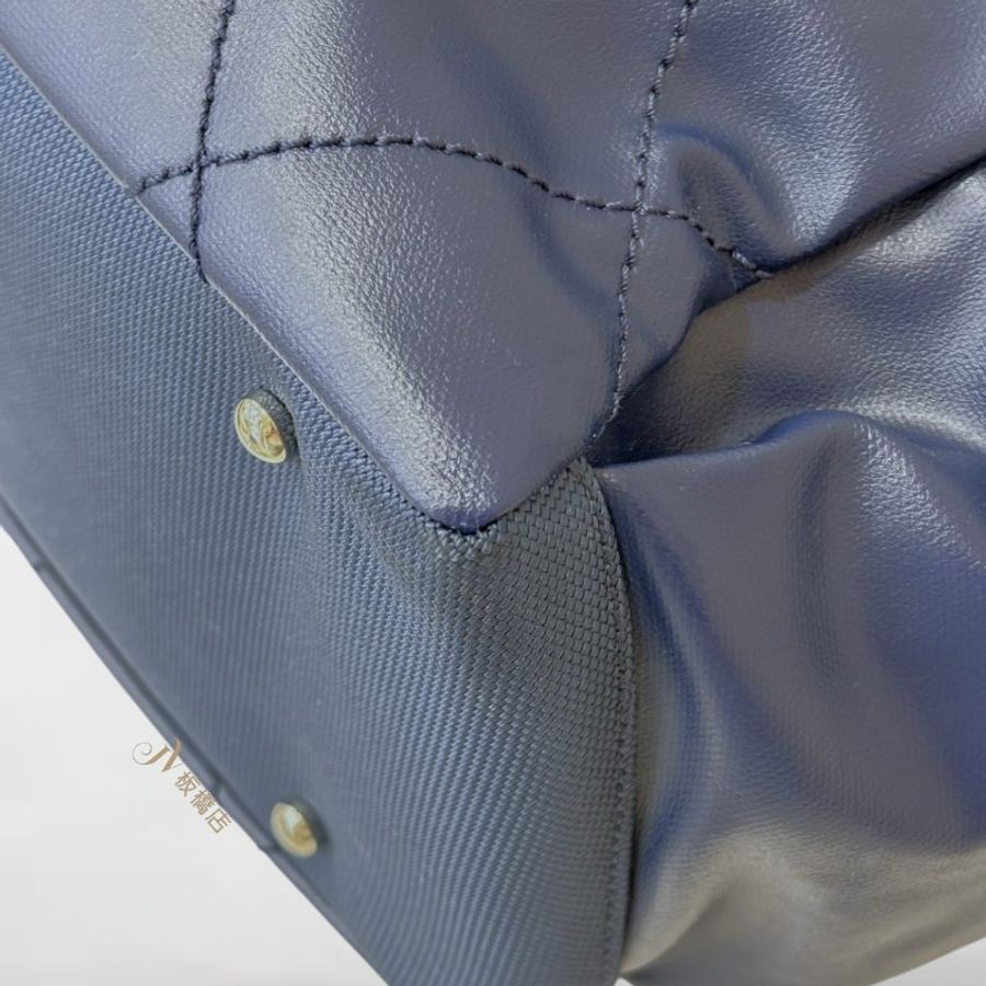 JS1545-CHANEL 藍牛皮拚帆布 Biarritz 比亞里茲肩背包-6