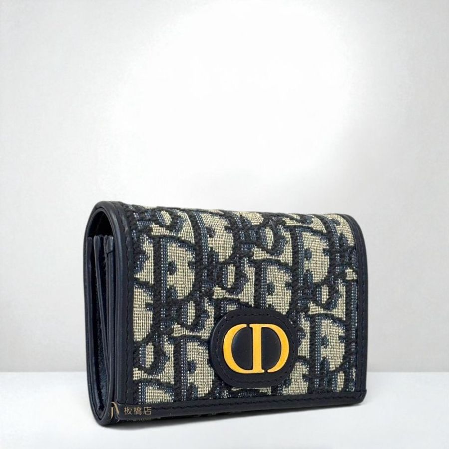 JS1553-DIOR 藍色Oblique緹花金釦下蓋零錢卡包 S2300UTZQ_M928-1