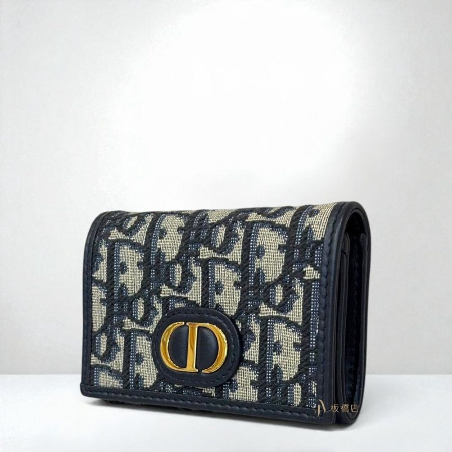JS1553-DIOR 藍色Oblique緹花金釦下蓋零錢卡包 S2300UTZQ_M928-2