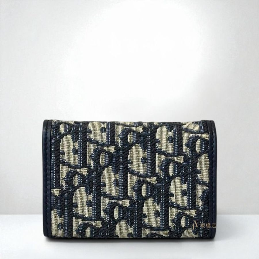 JS1553-DIOR 藍色Oblique緹花金釦下蓋零錢卡包 S2300UTZQ_M928-3