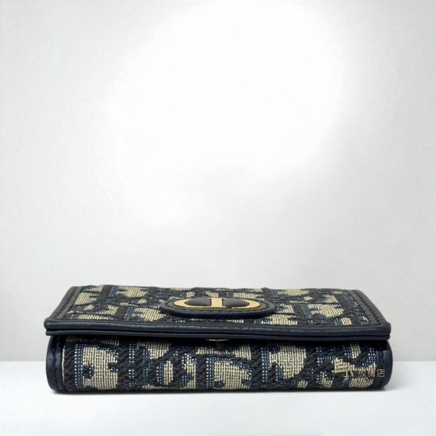 JS1553-DIOR 藍色Oblique緹花金釦下蓋零錢卡包 S2300UTZQ_M928-4