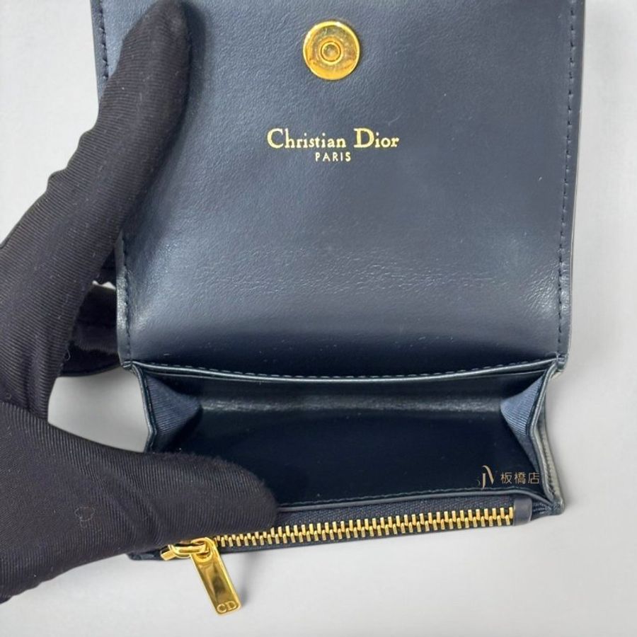 JS1553-DIOR 藍色Oblique緹花金釦下蓋零錢卡包 S2300UTZQ_M928-5