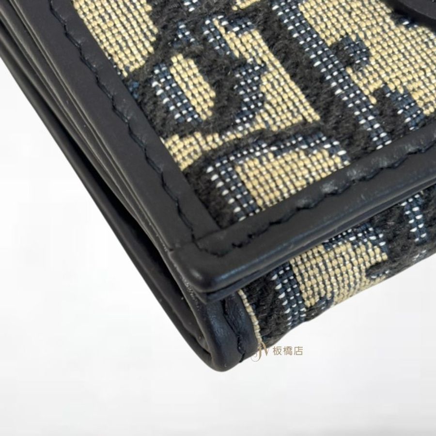 JS1553-DIOR 藍色Oblique緹花金釦下蓋零錢卡包 S2300UTZQ_M928-7