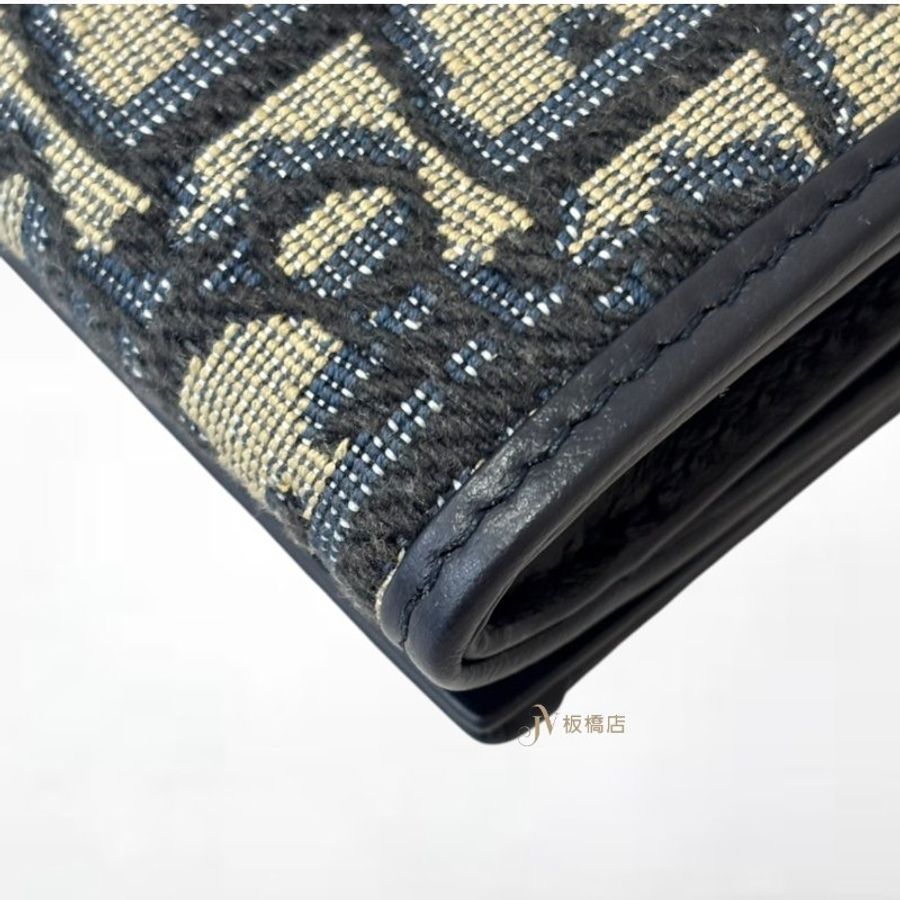 JS1553-DIOR 藍色Oblique緹花金釦下蓋零錢卡包 S2300UTZQ_M928-8